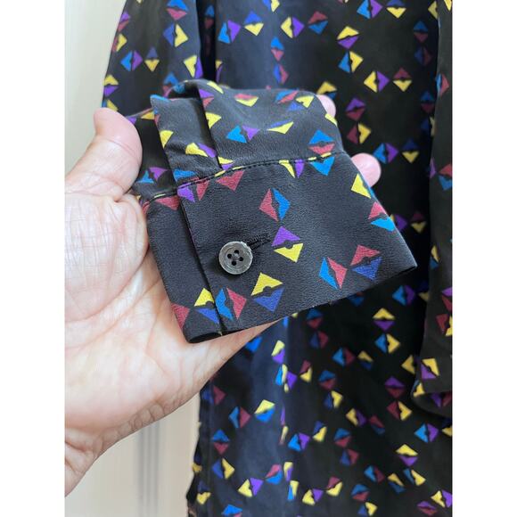 Derek Lam Silk Cuneiform Print Collared Drape Blouse Size 0 Relaxed Fit - Picture 12 of 16